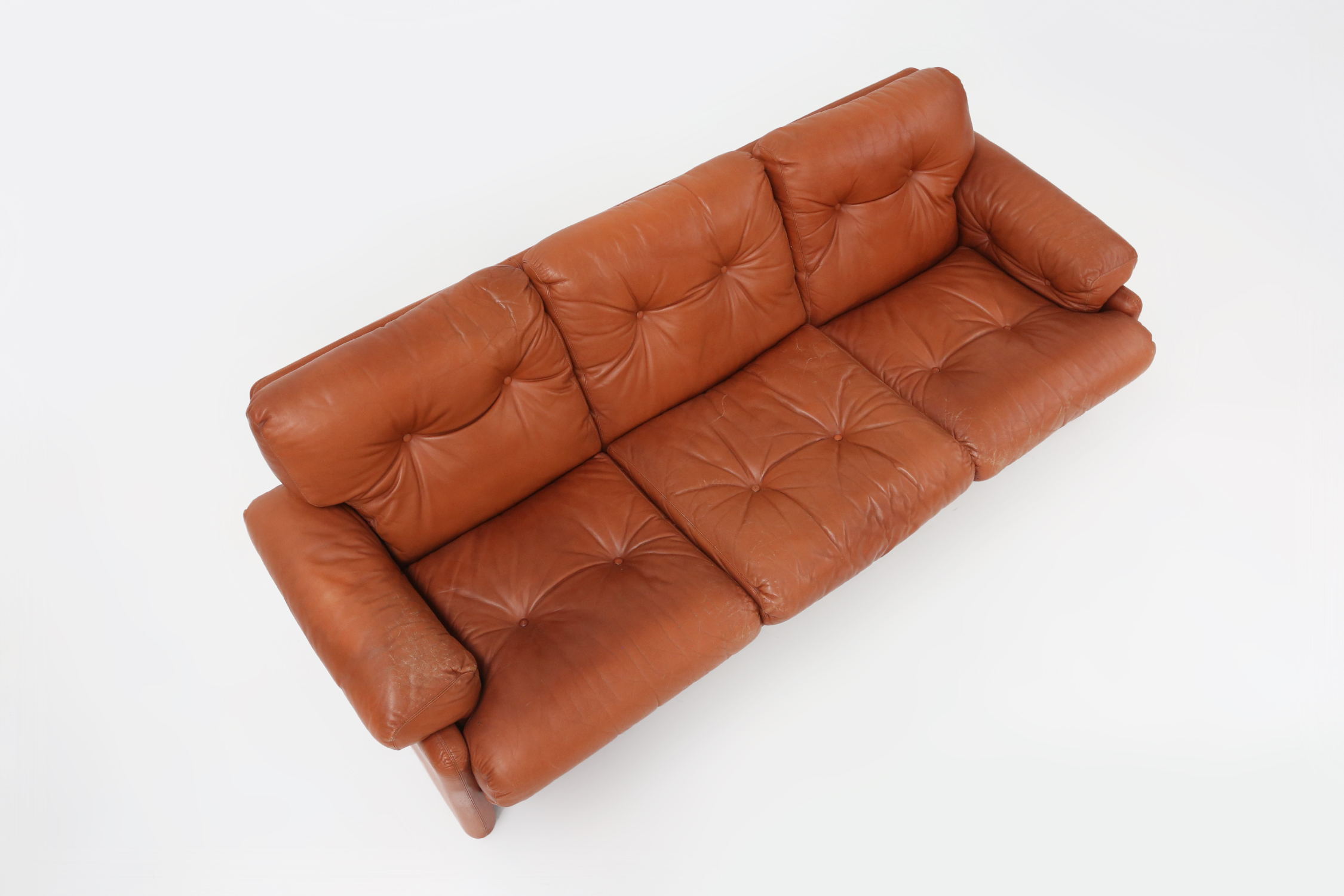 Brown leather 3-seater sofa Coronado by Tobia Scarpa for B&B Italia, Italy ca. 1960thumbnail